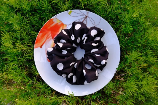 Black Polka scrunchie