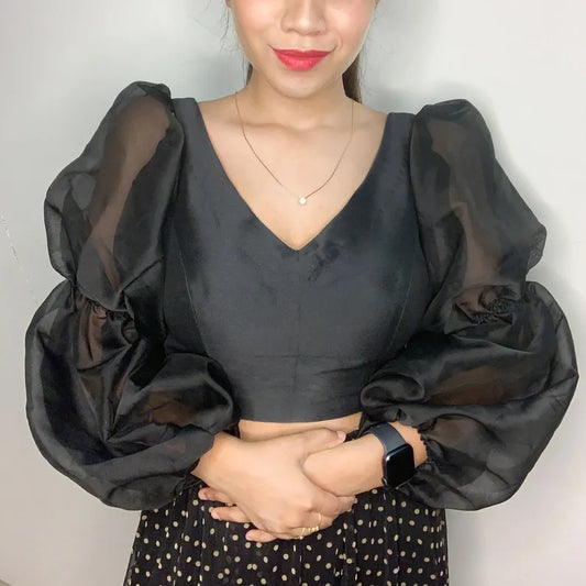 Detachable Black Organza Puff Sleeves