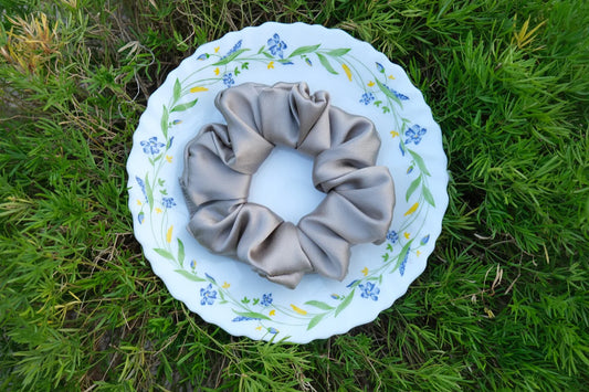 Grey Satin Scrunchie