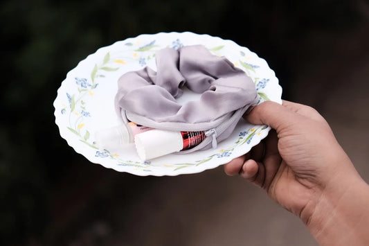 Silver Satin Wallet Scrunchies