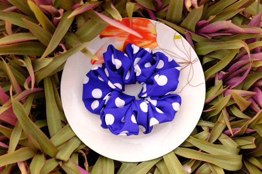 Blue Polka Scrunchie