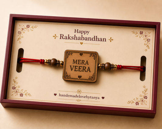 Personalized MERA VEERA Wooden Rakhi