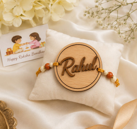 Personalized Round Wooden Name Rakhi