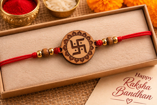 Om Symbol Wooden Rakhi