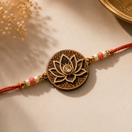 Royal Lotus Crystal Wooden Rakhi