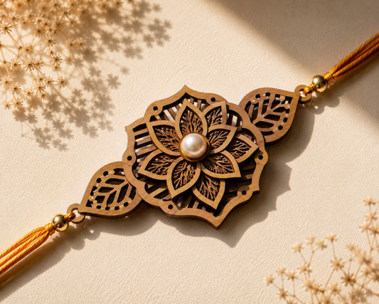 Lotus Leaf Designer Wooden Rakhi