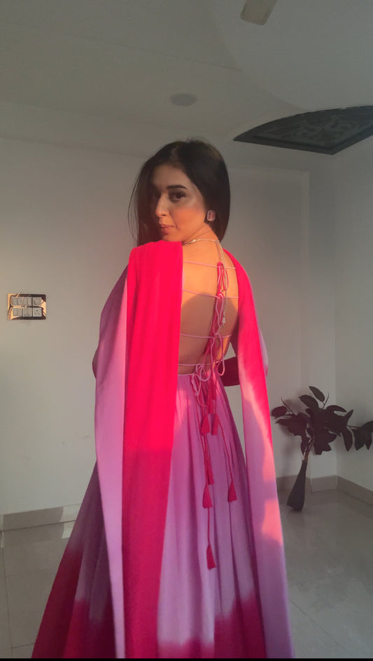 Blush Shaded Chiffon Backless Anarkali with Dupatta