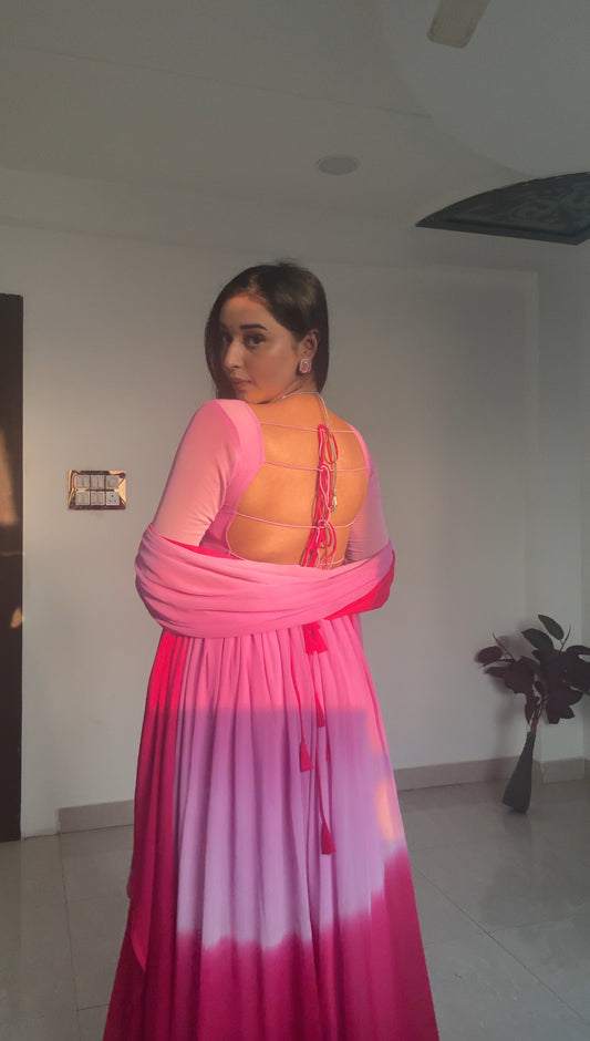 Blush Shaded Chiffon Backless Anarkali with Dupatta