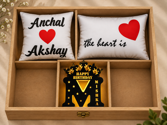 Personalized Couple Cushion & Birthday Lamp Gift Box