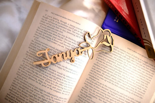 Personalised Rose Wooden Bookmark 05