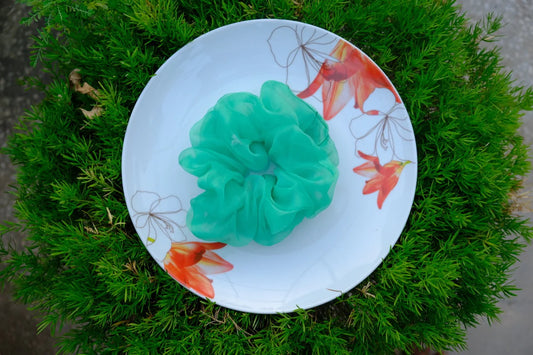 Greenish Cyan Organza Scrunchie