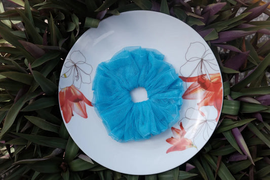 Deep Sky blue Mesh Scrunchie