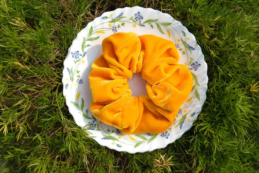 Yellow velvet scrunchie