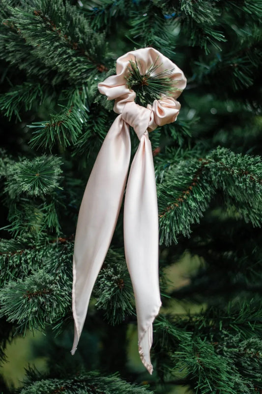 Beige Satin Tail Scrunchie
