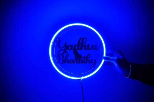 Glass Name Blue neon Lamp