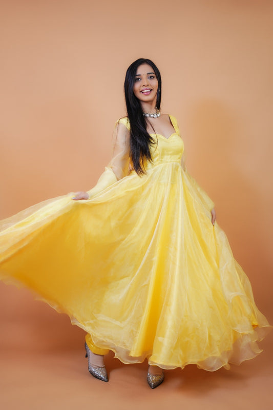 Honey Yellow Organza Anarkali Gown