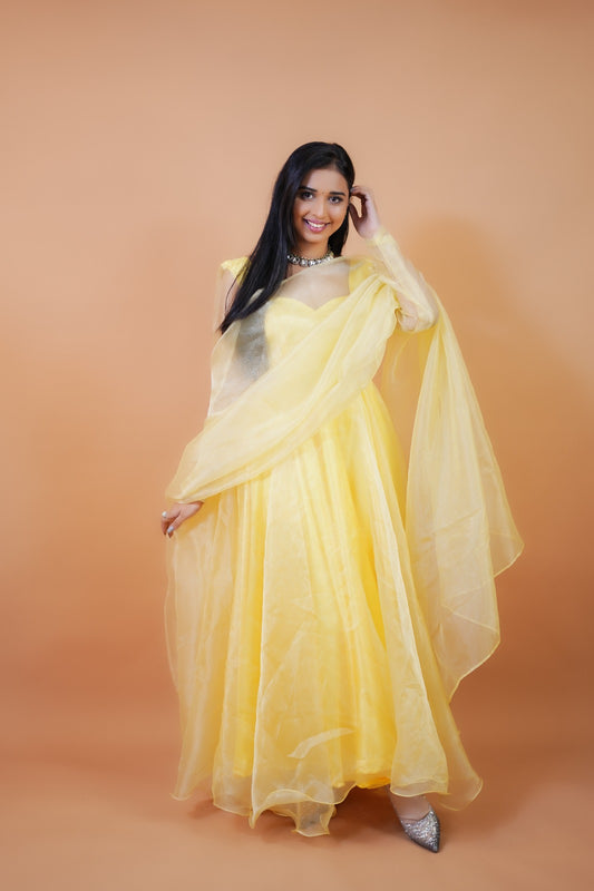 Honey Yellow Organza Anarkali Gown