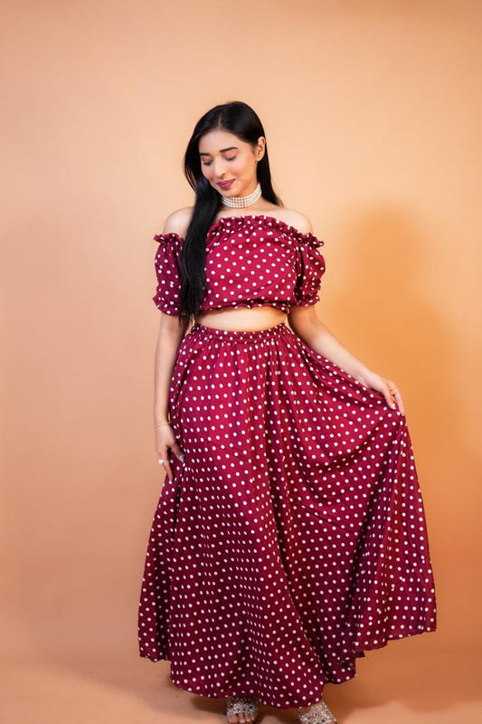 red rose doted print skirt and top