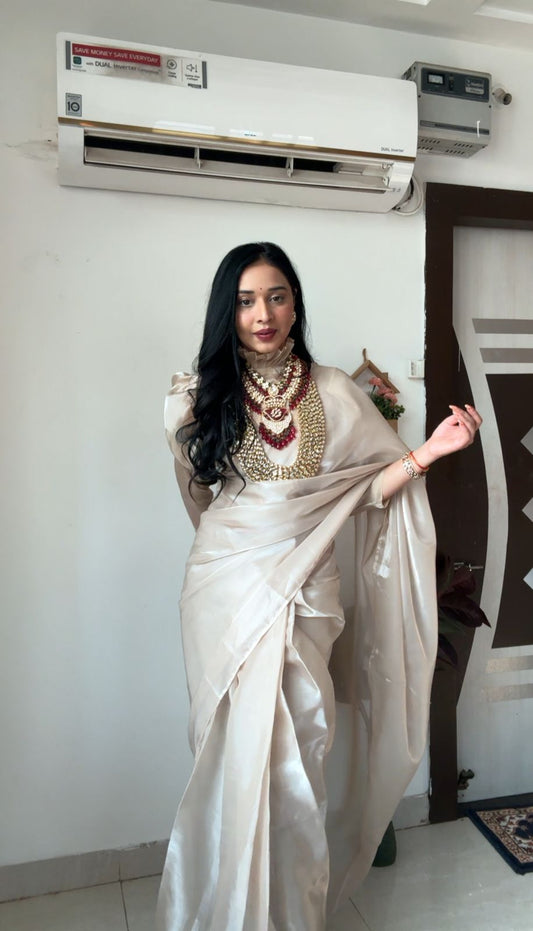 Unstitched Cookie Dough Glass Organza Saree