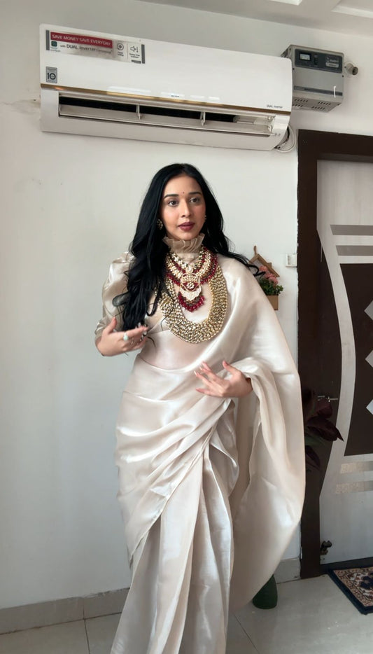 Cookie Dough Glass Organza Foreigner Maharani Style Blouse Plus