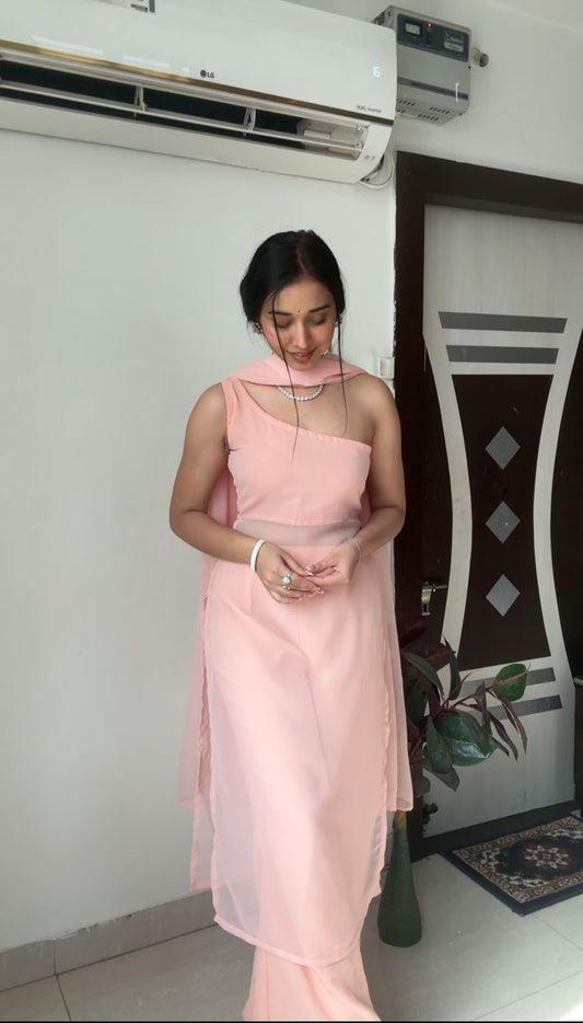 Genoa Heather Peach One Shoulder Georgette Kurti