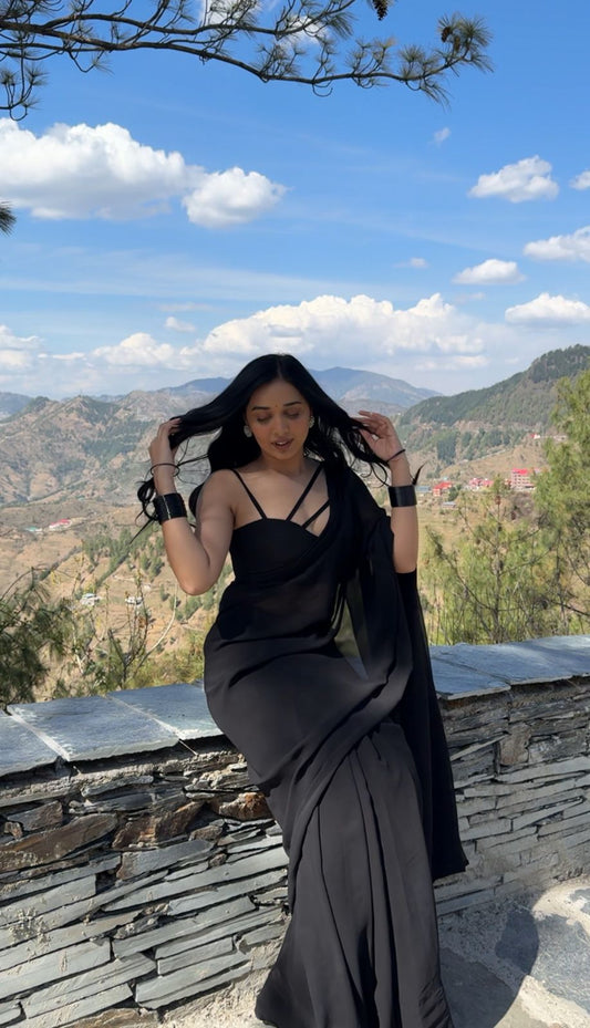 Stitched Black Pansy Georgette Blouse