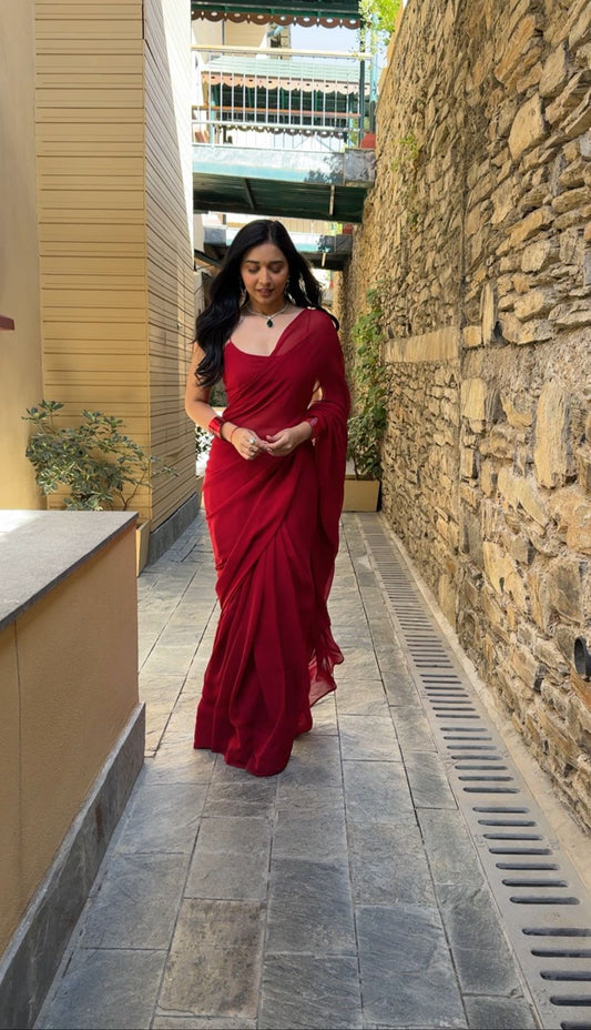 Unstitched Cardinal Flower Georgette Saree