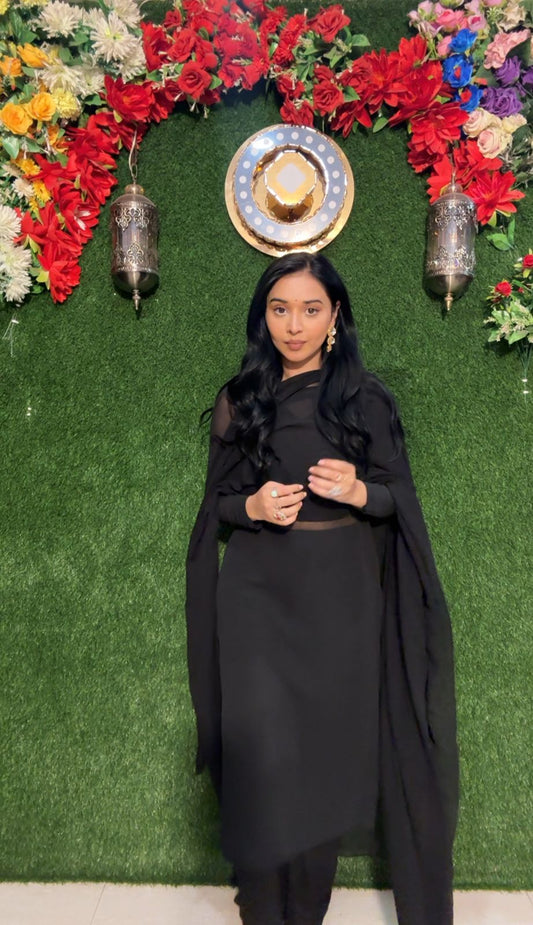 Stylish Neck Design Black Georgette Straight Kurti