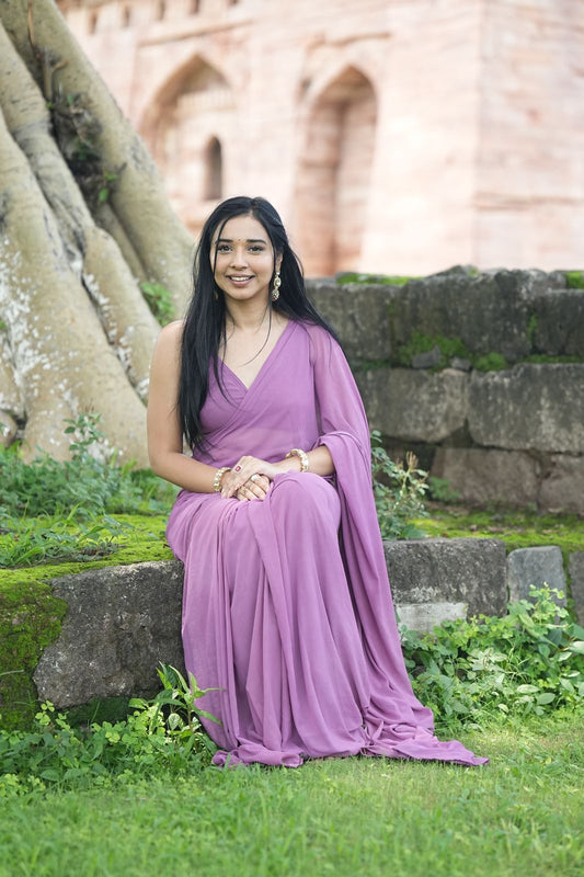 Heliotrope Georgette One Minute Saree