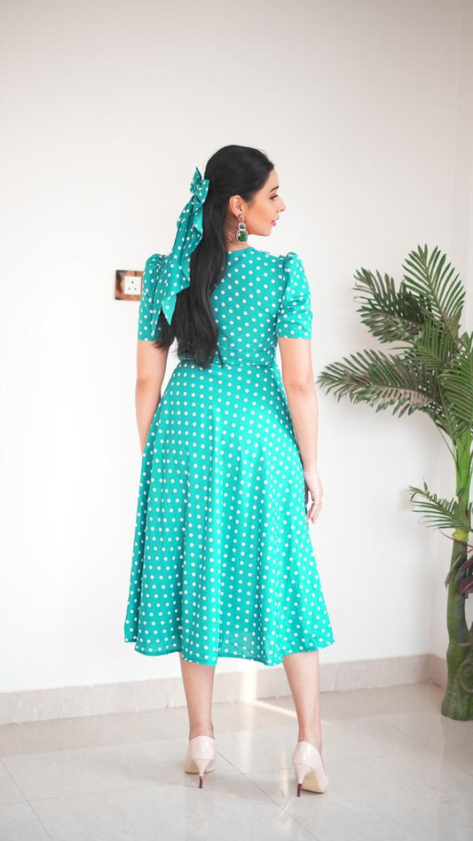 Blue Polka Dot Backless Dress