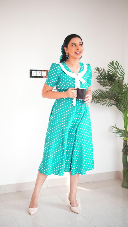 Blue Polka Dot Backless Dress Plus