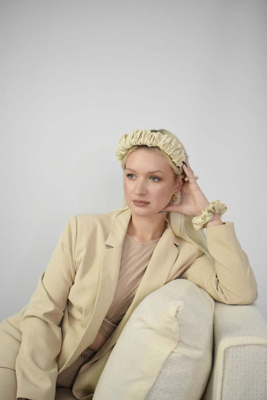 Beige Satin Hairband and Scrunchie Combo