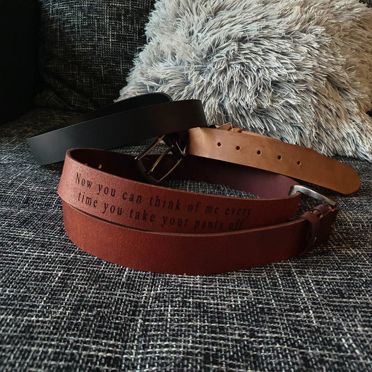 Engraved leather belt