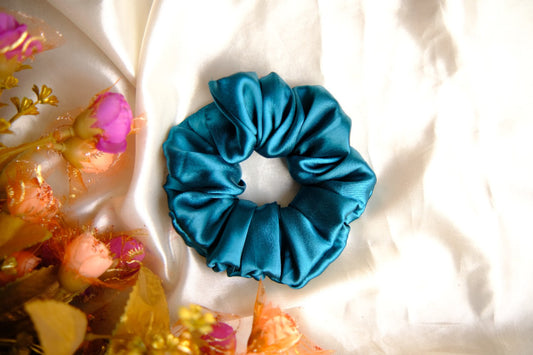 Turquoise Satin Scrunchie