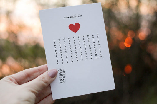 Personalised Word Search Anniversary Card with envelope included