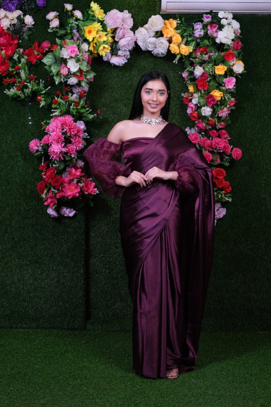 Wine One Minute Satin Saree