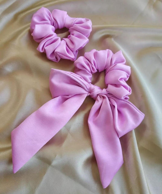 Pink Bow Tail Scrunchie Combo