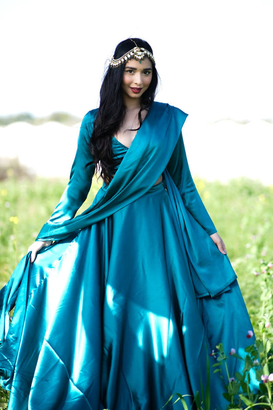 Emerald Satin Lehenga