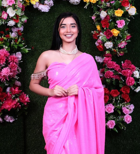 Neon Pink Filmfare Sequence Stitched Blouse