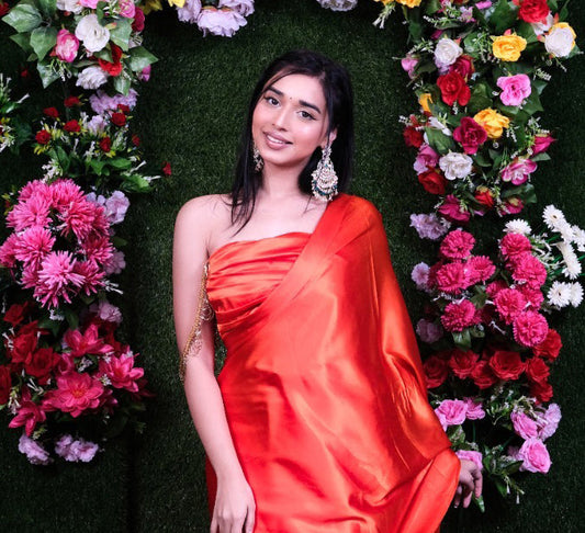 Tangerine Satin Stitched Blouse