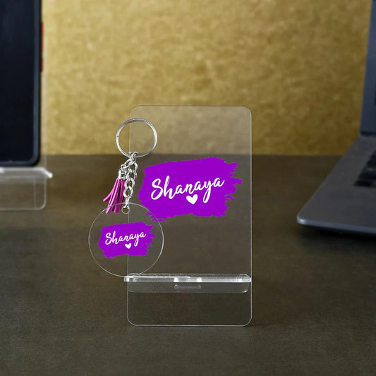 Personalised Glass Phone Stand with Keychain