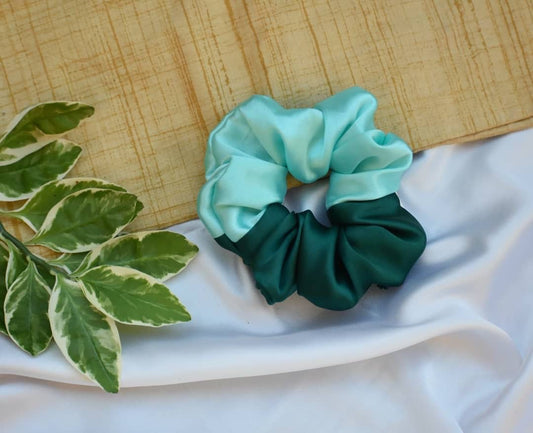 Dual Tone Satin Scrunchie Green Edition