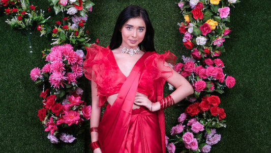 Love Red Satin Frill Stitched Blouse