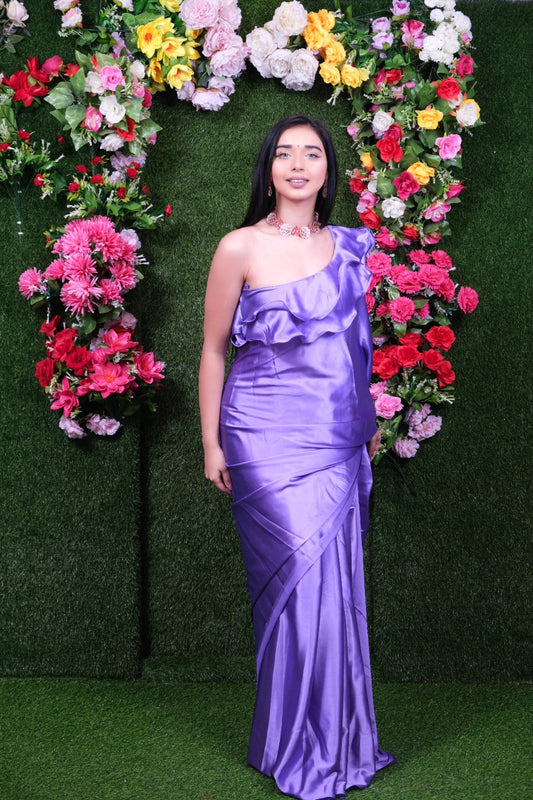 Unstitched Lilac Satin Saree