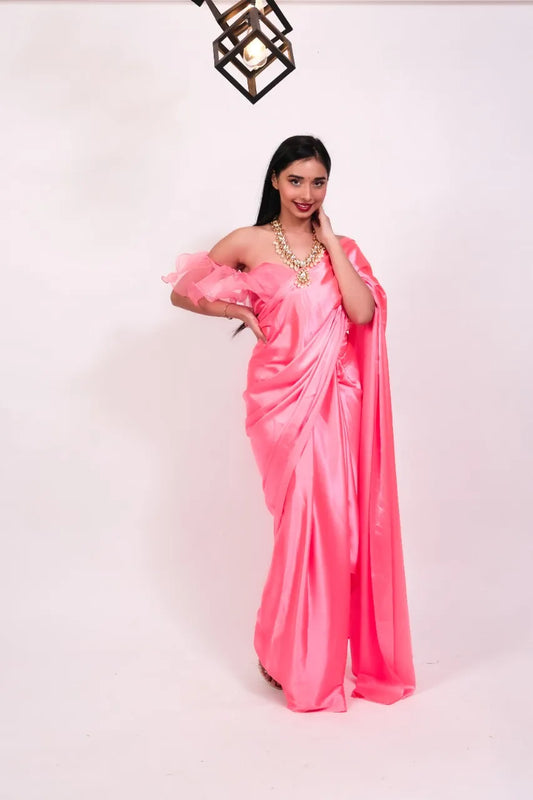 Unstitched Coral Pink Saree