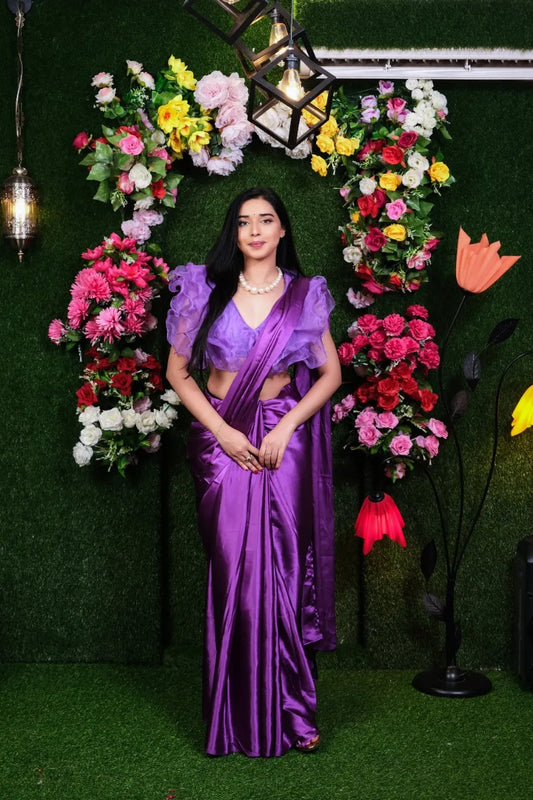 Unstitched Orchid mulberry satin Saree