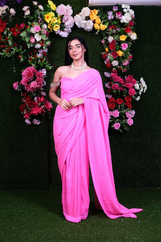 Unstitched Neon Pink Filmfare Sequence Saree