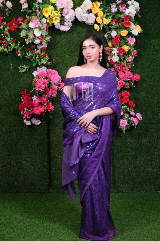 Unstitched Purple Filmfare Sequence Saree