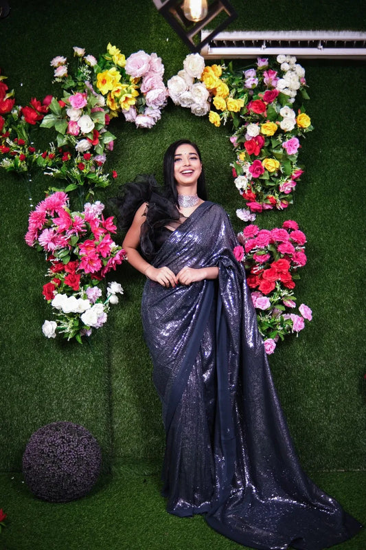 Unstitched Grey Filmfare Sequence Saree