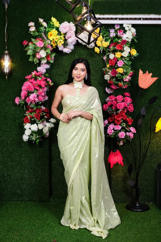 Unstitched Green Filmfare Sequence Saree